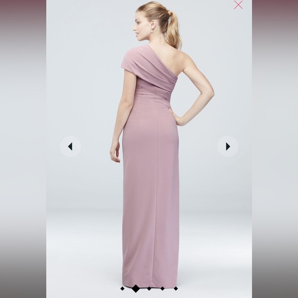 David’s Bridal ruched one-shoulder stretch crepe dress in color Cabernet - Picture 2 of 6